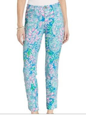 Lilly Pulitzer Kelly Knit High Rise Slim Ankle Pants in Full Bloom 14 Read